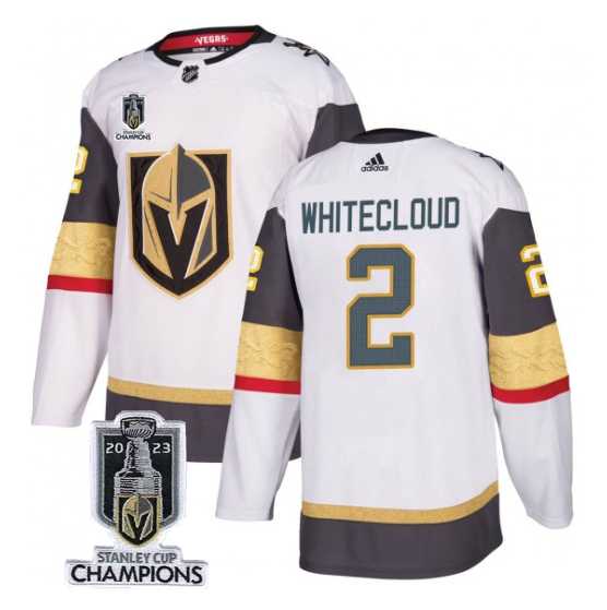 Mens Vegas Golden Knights #2 Zach Whitecloud White 2023 Stanley Cup Champions Stitched Jersey